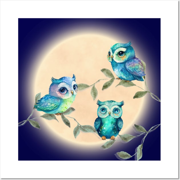 Owls on Full Moon Wall Art by Art by Biyan